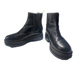 Marc Fisher PIRRO Womens 8.5 Black Leather Chelsea Boots Lug Sole Pull On Grunge